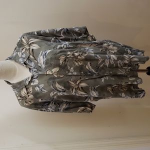 Pierre Cardin Beige Leaf on Olive Green Short Sleeve Button Men's Shirt, Size XL